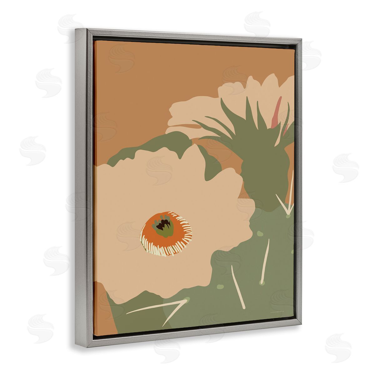 Kamdon Kreations Modern Cactus Flower Blossom Arid Vegetation Plants  Gray Floating Frame Canvas Wall Art Print