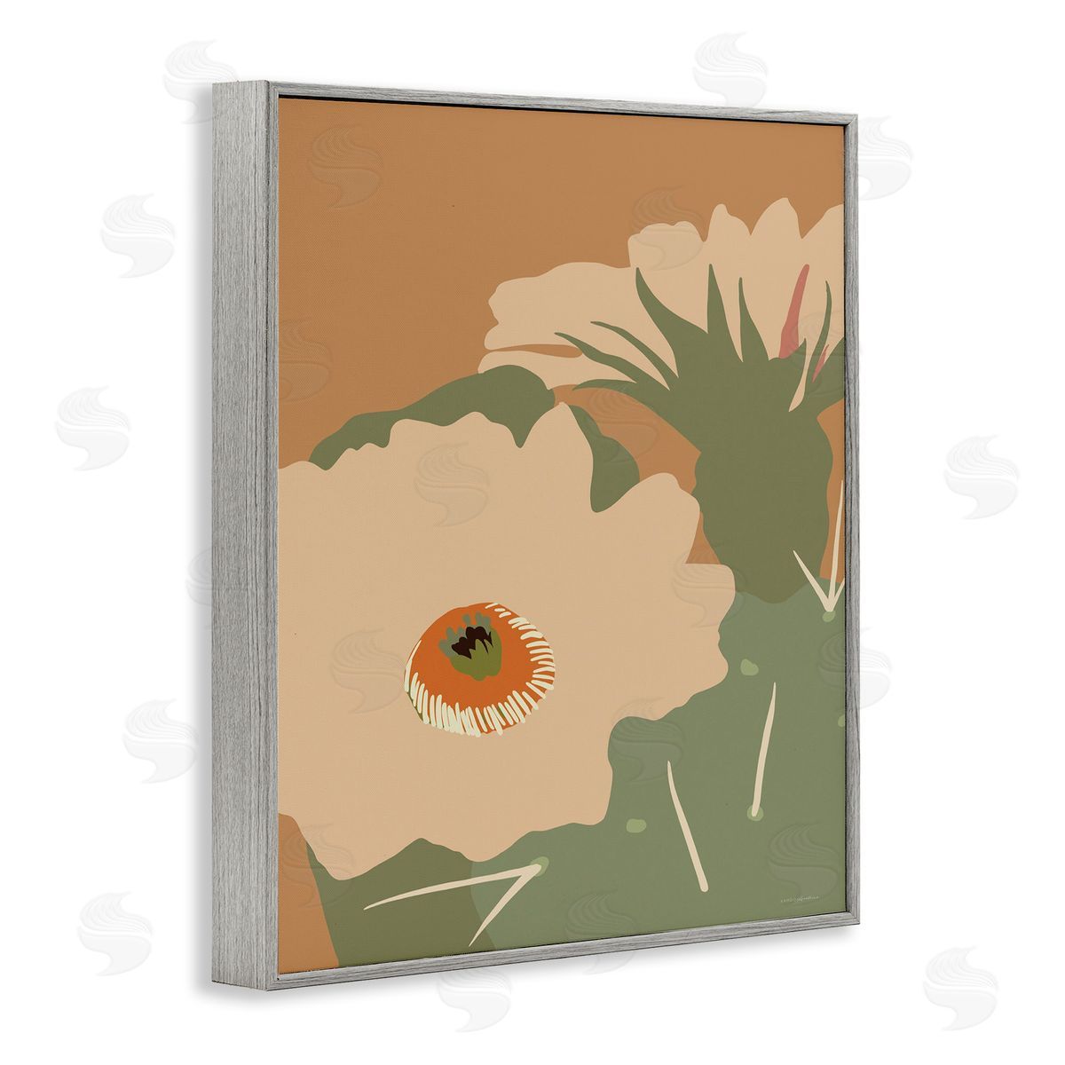 Kamdon Kreations Modern Cactus Flower Blossom Arid Vegetation Plants  Gray Framed Giclee Wall Art Print