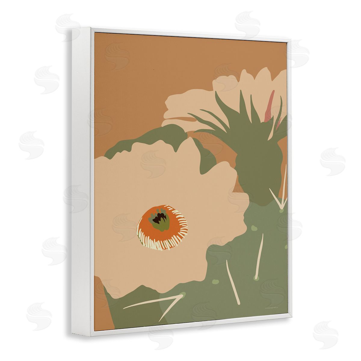 Kamdon Kreations Modern Cactus Flower Blossom Arid Vegetation Plants  White Framed Giclee Wall Art Print