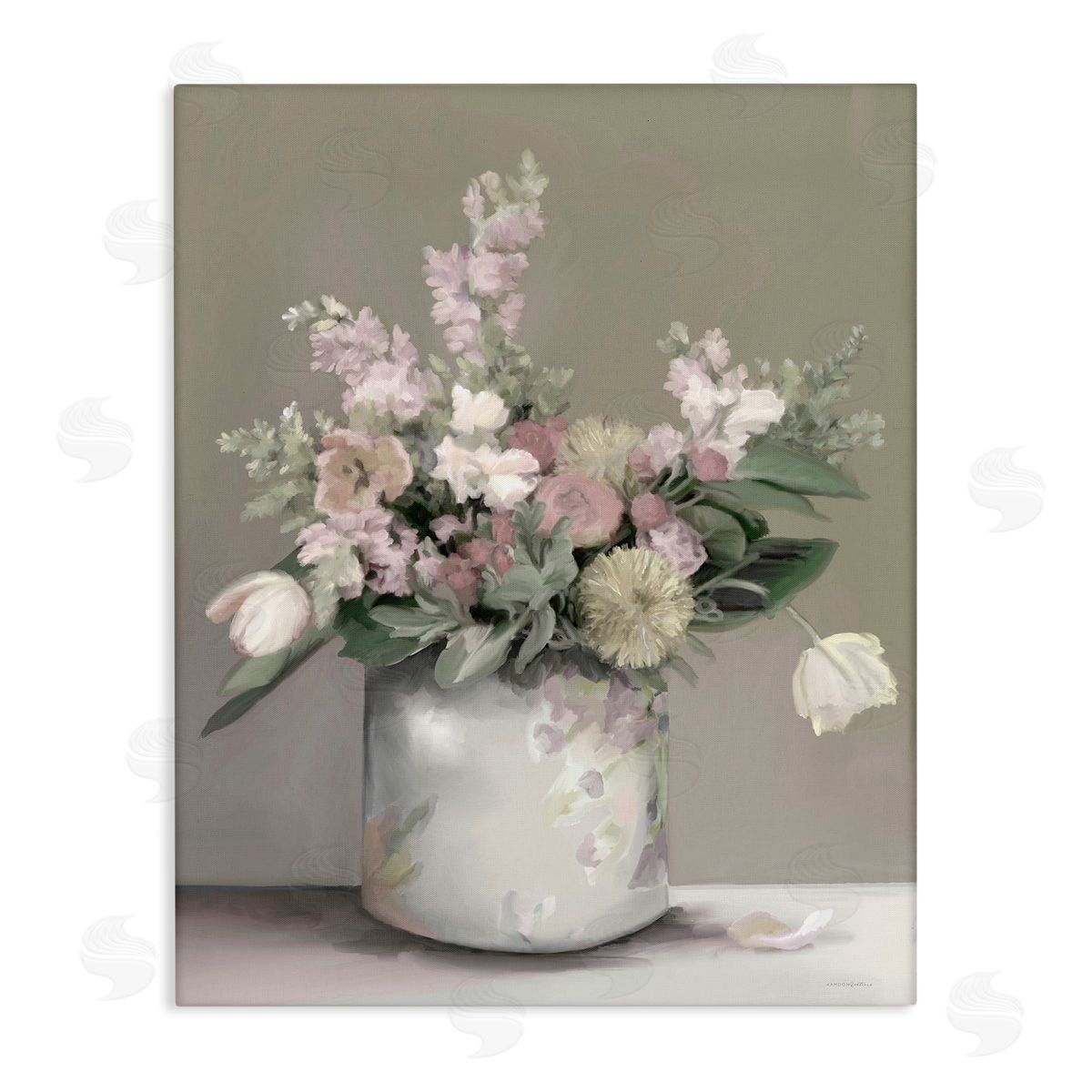 Kamdon Kreations Timeless Flower Bouquet Assorted Blossoms Patterned Vase Stretched Canvas Wall Art Print