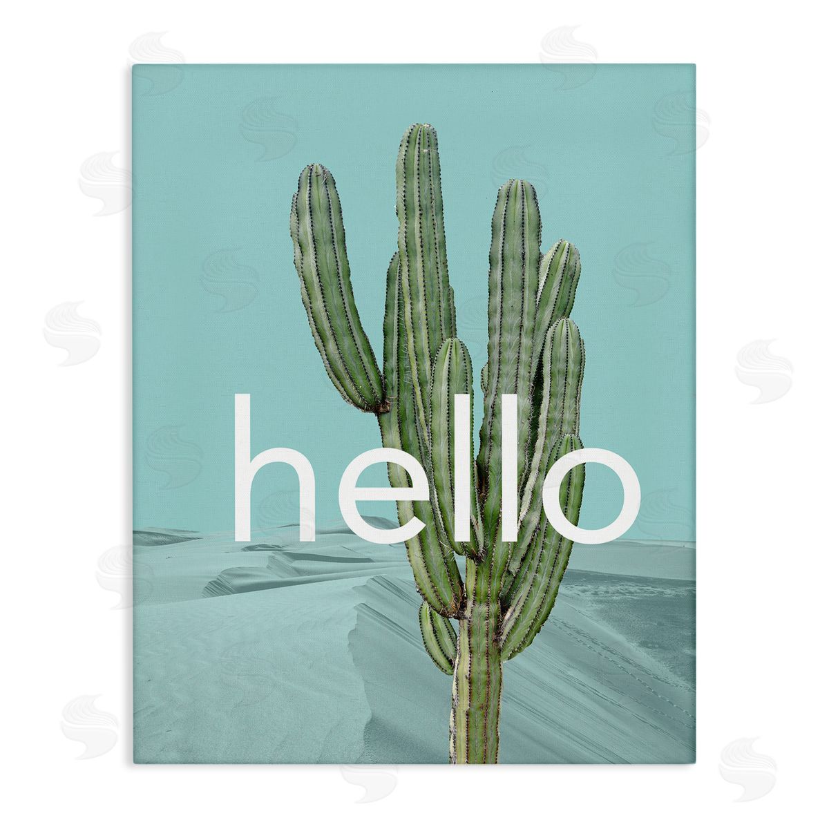 J. Weiss Bold Hello Cactus Greeting Blue Desert Dunes Stretched Canvas Wall Art Print