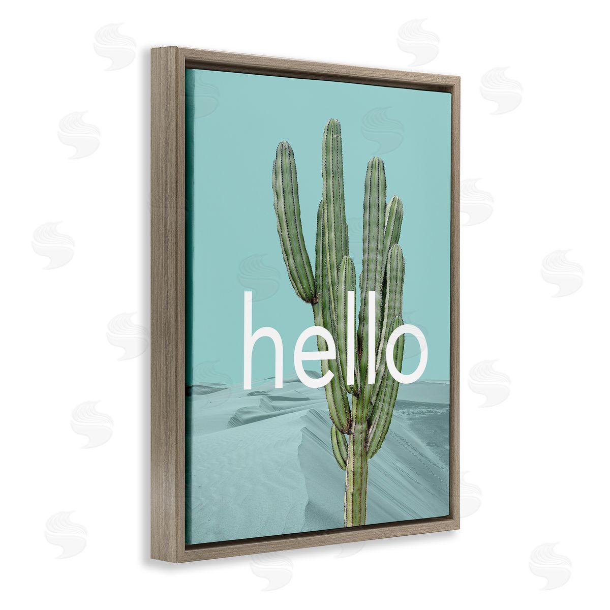 J. Weiss Bold Hello Cactus Greeting Blue Desert Dunes Brown Floating Frame Canvas Wall Art Print