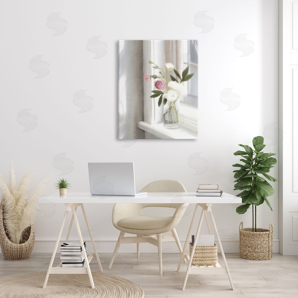 Leah Straatsma - NOT LICENSED YET Sunlit Flower Bouquet Blooming White Petals Windowsill  Canvas Wall Art Print in Room