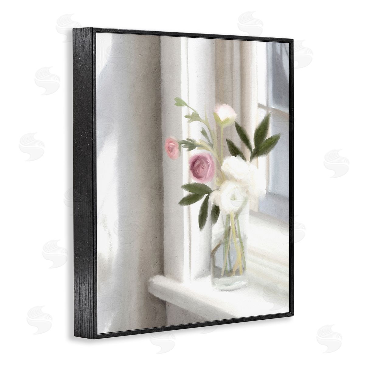 Leah Straatsma - NOT LICENSED YET Sunlit Flower Bouquet Blooming White Petals Windowsill  Black Framed Giclee Wall Art Print