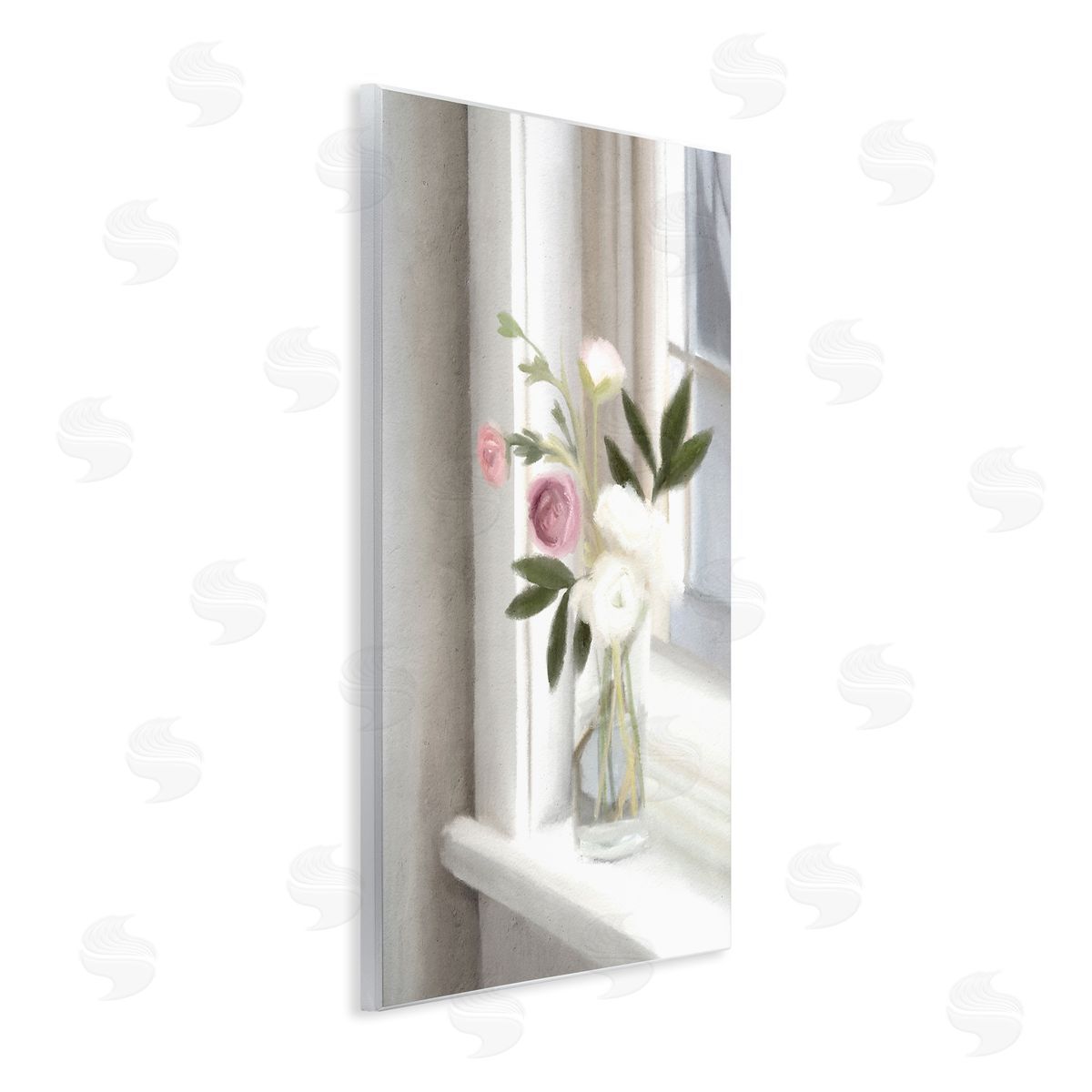 Leah Straatsma - NOT LICENSED YET Sunlit Flower Bouquet Blooming White Petals Windowsill  Wall Plaque Art Print
