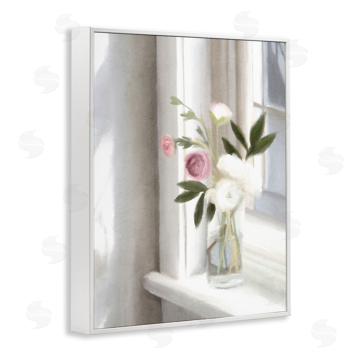 Leah Straatsma - NOT LICENSED YET Sunlit Flower Bouquet Blooming White Petals Windowsill  White Framed Giclee Wall Art Print