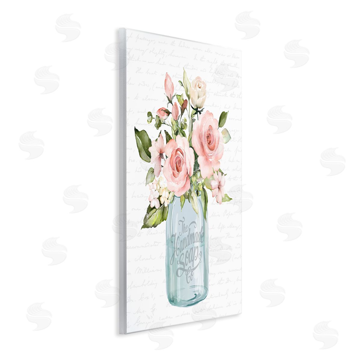 Lettered and Lined Pink Rose Blooms Country Vase Patterned Script  Wall Plaque Art Print