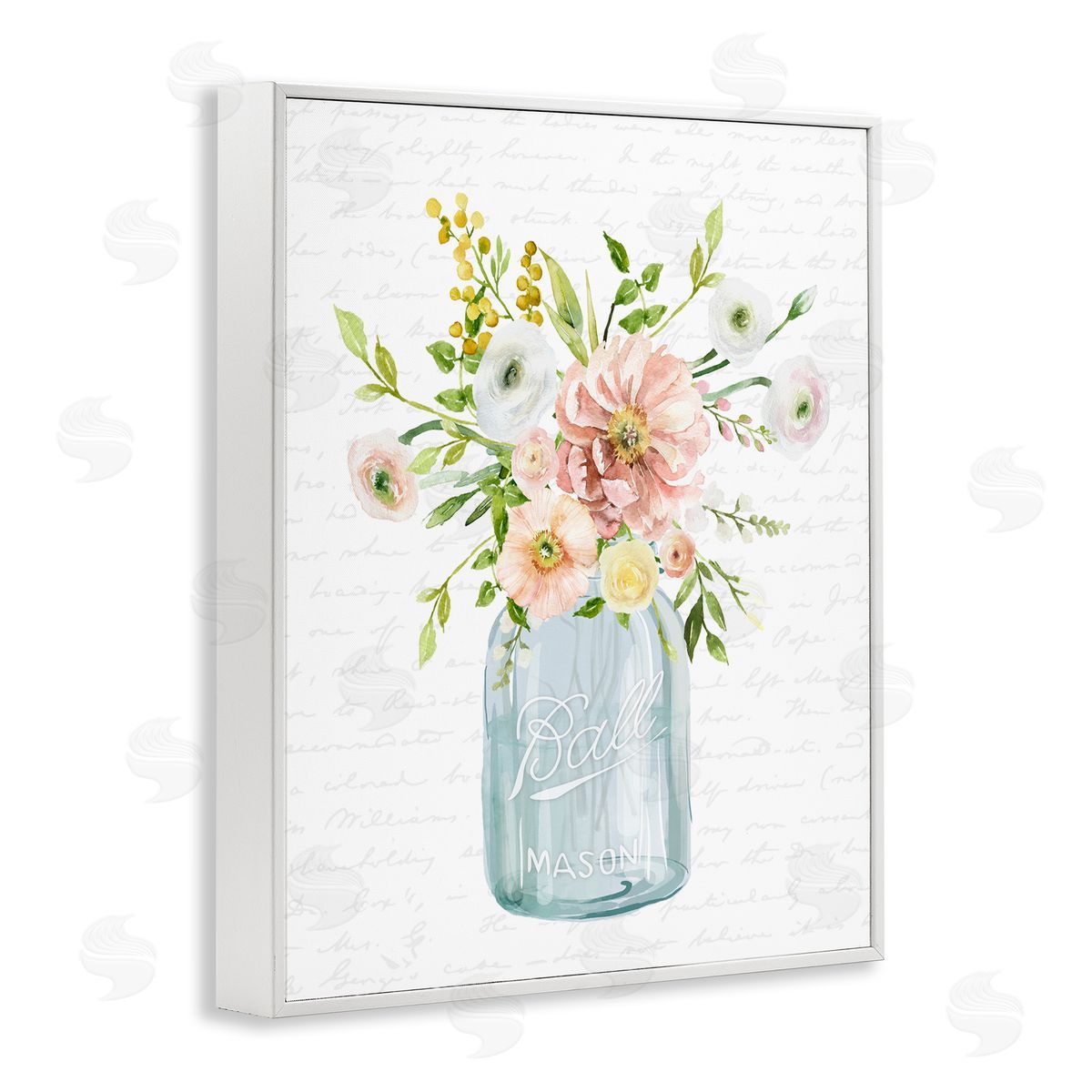 Lettered and Lined Varied Flower Blossoms Botanical Leaves Patterned Words White Framed Giclee Wall Art Print