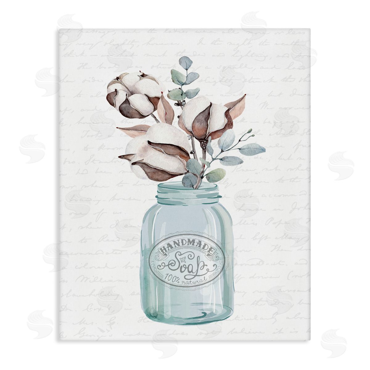 Lettered and Lined Rustic Brown Flower Plant Sprigs Vintage Jar Cursive Stretched Canvas Wall Art Print