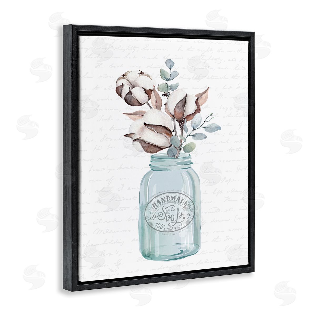 Lettered and Lined Rustic Brown Flower Plant Sprigs Vintage Jar Cursive Black Floating Frame Canvas Wall Art Print