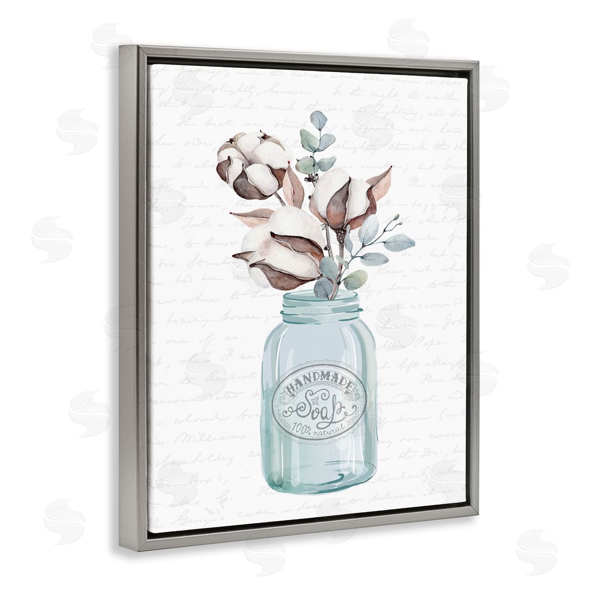 Lettered and Lined Rustic Brown Flower Plant Sprigs Vintage Jar Cursive Gray Floating Frame Canvas Wall Art Print