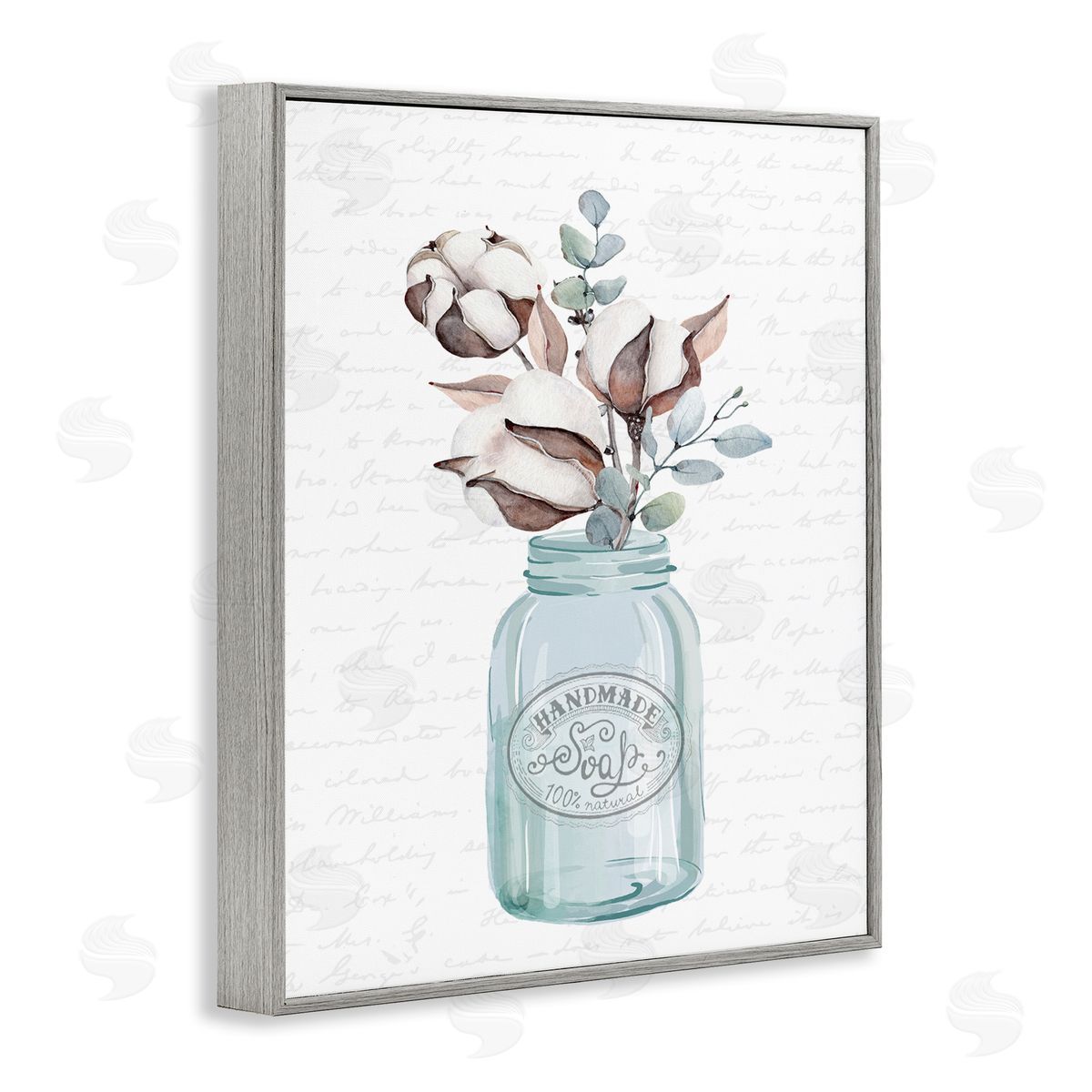 Lettered and Lined Rustic Brown Flower Plant Sprigs Vintage Jar Cursive Gray Framed Giclee Wall Art Print