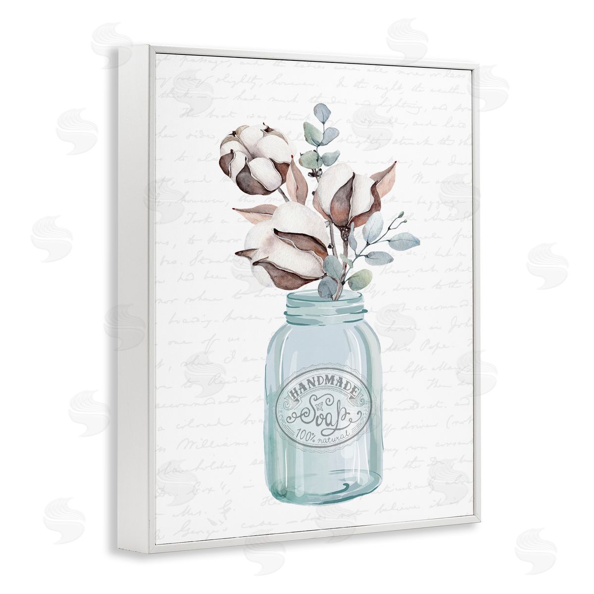 Lettered and Lined Rustic Brown Flower Plant Sprigs Vintage Jar Cursive White Framed Giclee Wall Art Print
