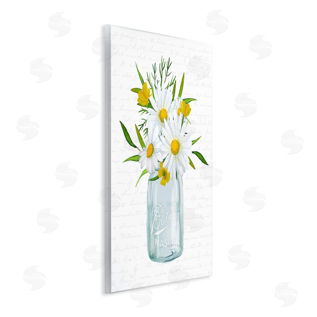 Lettered and Lined Summer Daisies Arrangement Country Bouquet Vintage Script Wall Plaque Art Print