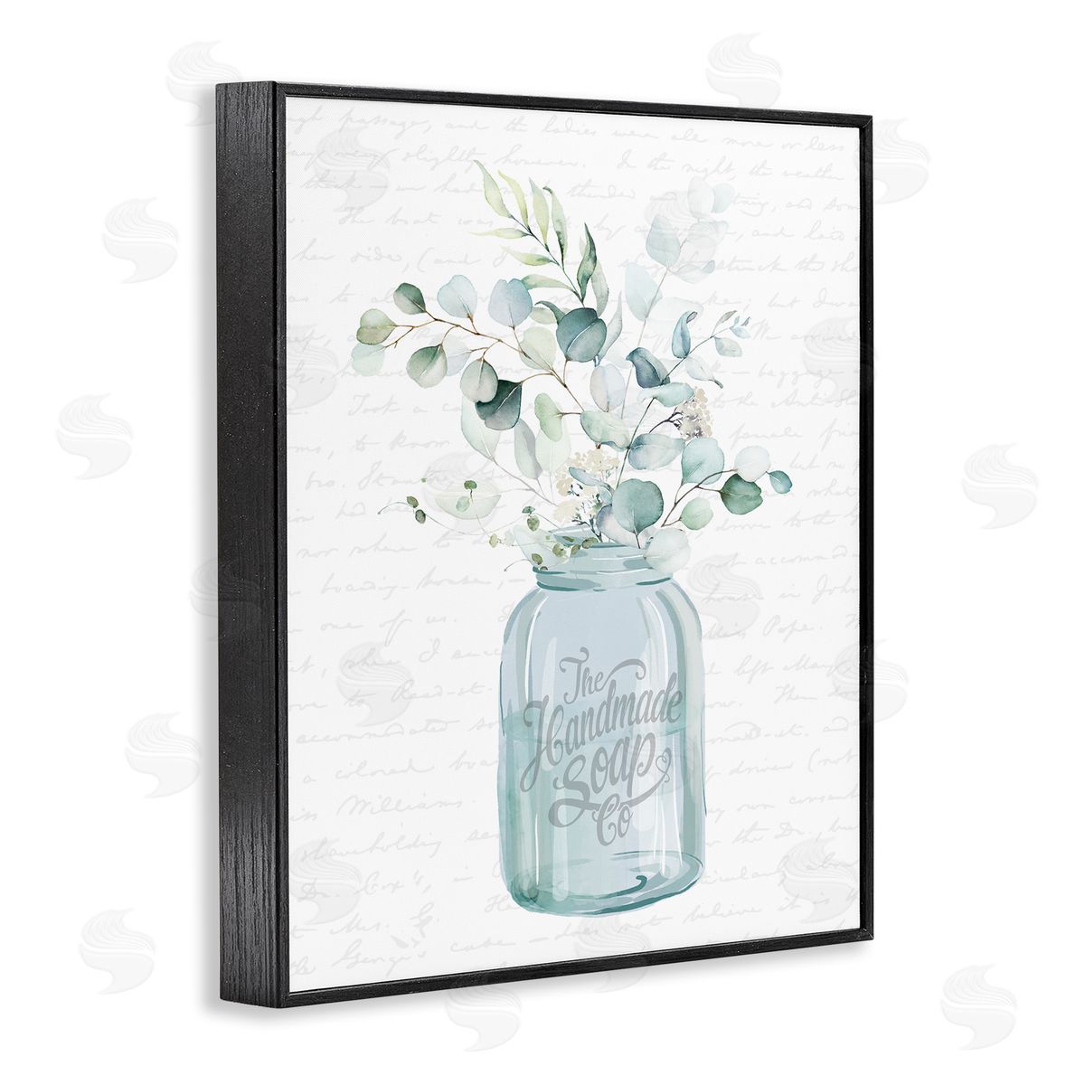 Lettered and Lined Botanical Sprigs Arrangement Vintage Jar Cursive Script Black Framed Giclee Wall Art Print