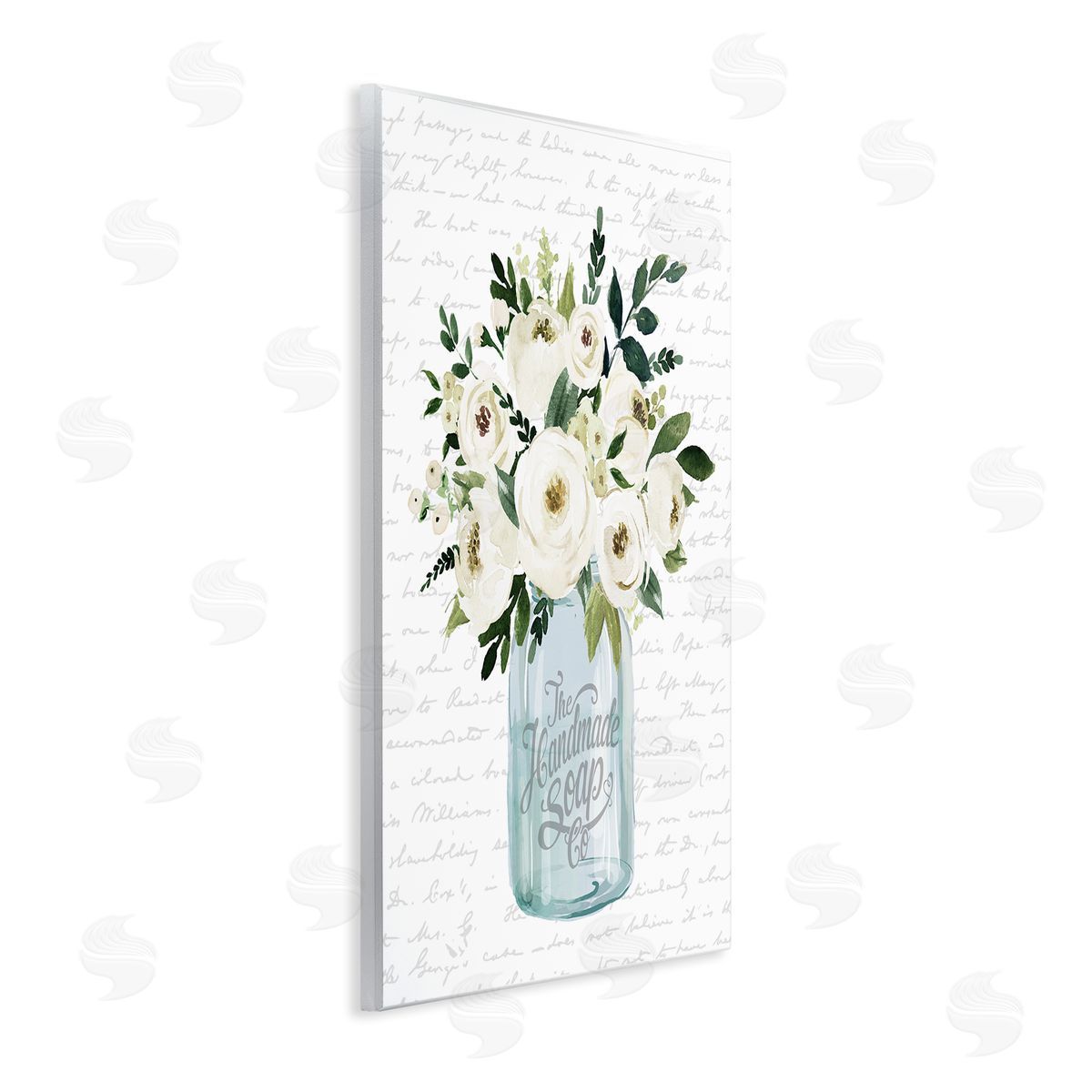 Lettered and Lined White Blooms Flower Bouquet Classic Jar Script Wall Plaque Art Print