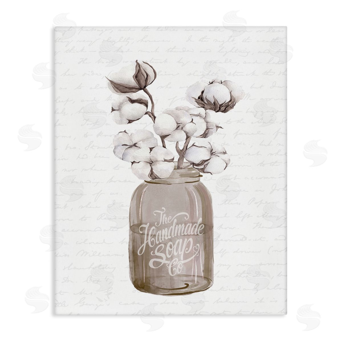 Lettered and Lined Sepia Tones Botanical Arrangement Patterned Script Text Stretched Canvas Wall Art Print