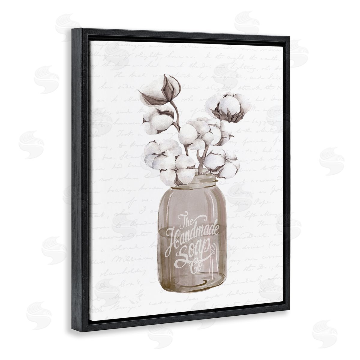 Lettered and Lined Sepia Tones Botanical Arrangement Patterned Script Text Black Floating Frame Canvas Wall Art Print