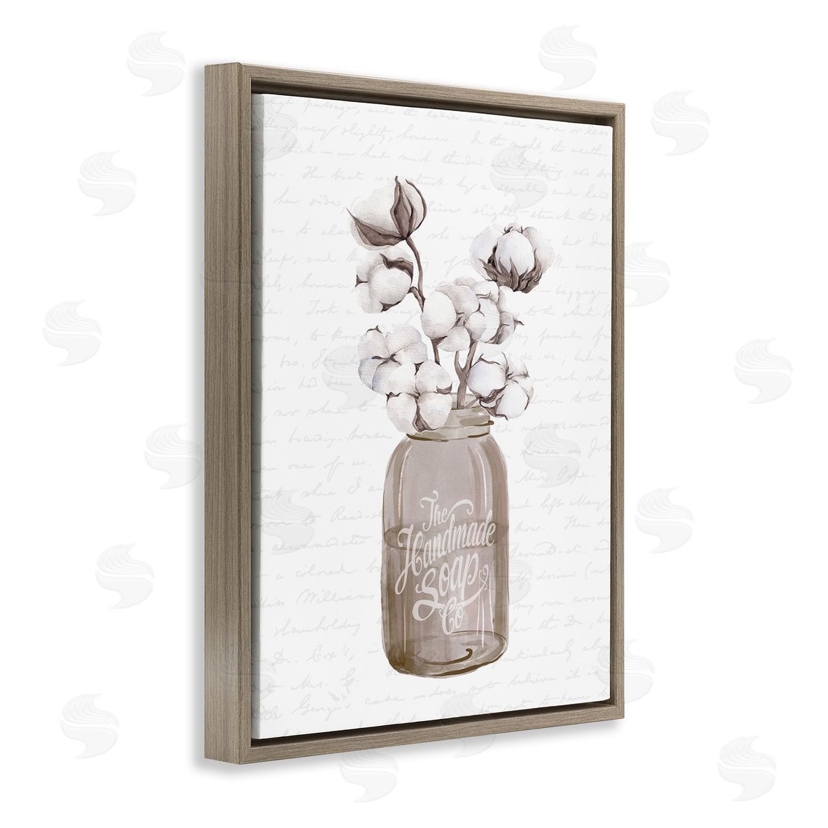 Lettered and Lined Sepia Tones Botanical Arrangement Patterned Script Text Brown Floating Frame Canvas Wall Art Print