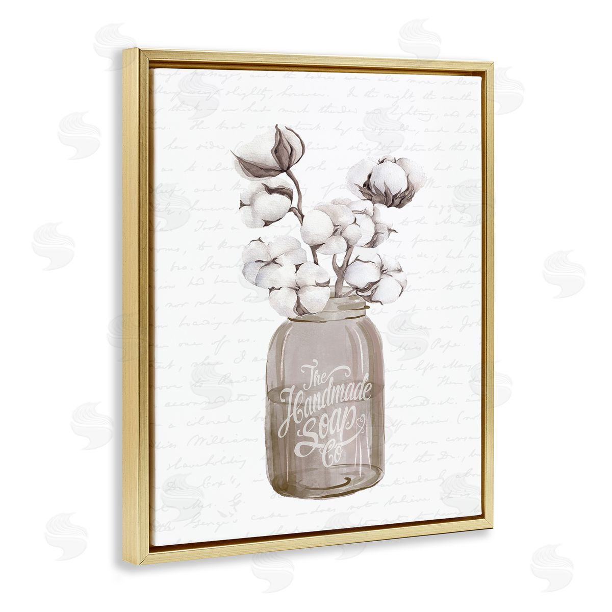 Lettered and Lined Sepia Tones Botanical Arrangement Patterned Script Text Gold Floating Frame Canvas Wall Art Print
