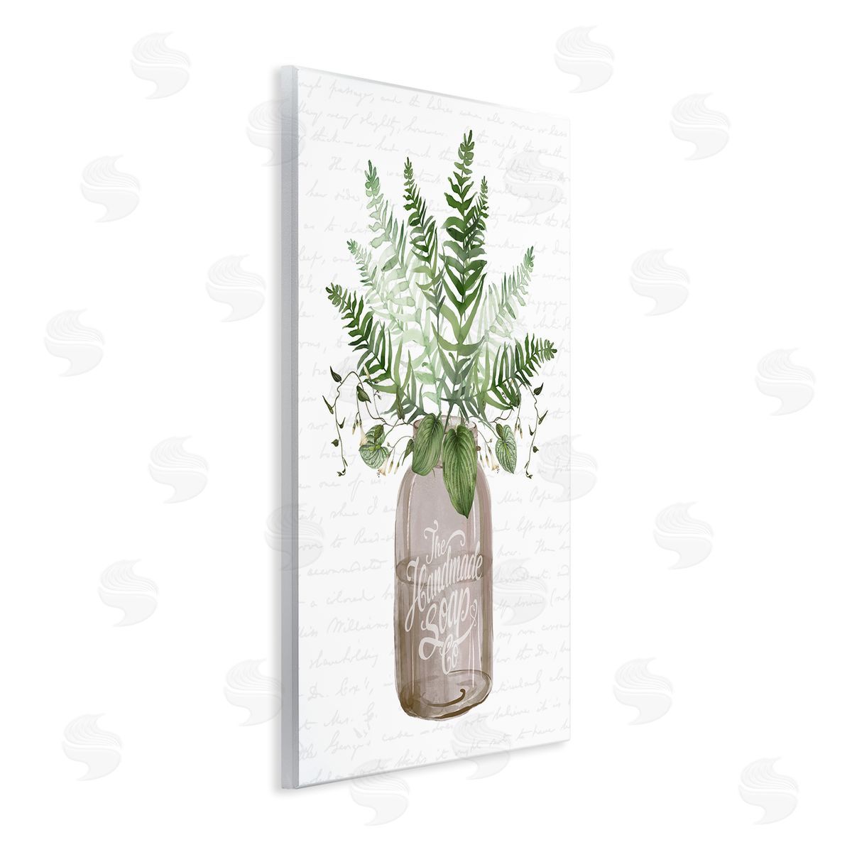 Lettered and Lined Mixed Green Leaves Botanical Bouquet Jar Cursive  Wall Plaque Art Print