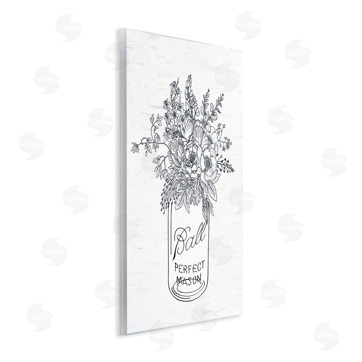 Lettered and Lined Detailed Flower Bouquet Outline Drawing Rustic Jar Wall Plaque Art Print