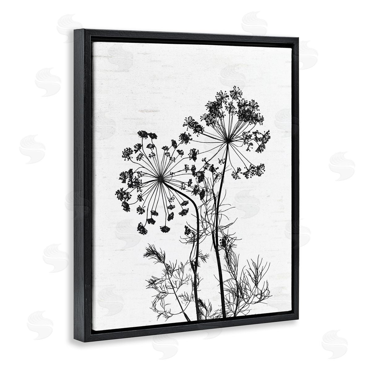 Lettered and Lined Varied Botanical Herbs Casual Wildflower Birch Pattern Black Floating Frame Canvas Wall Art Print