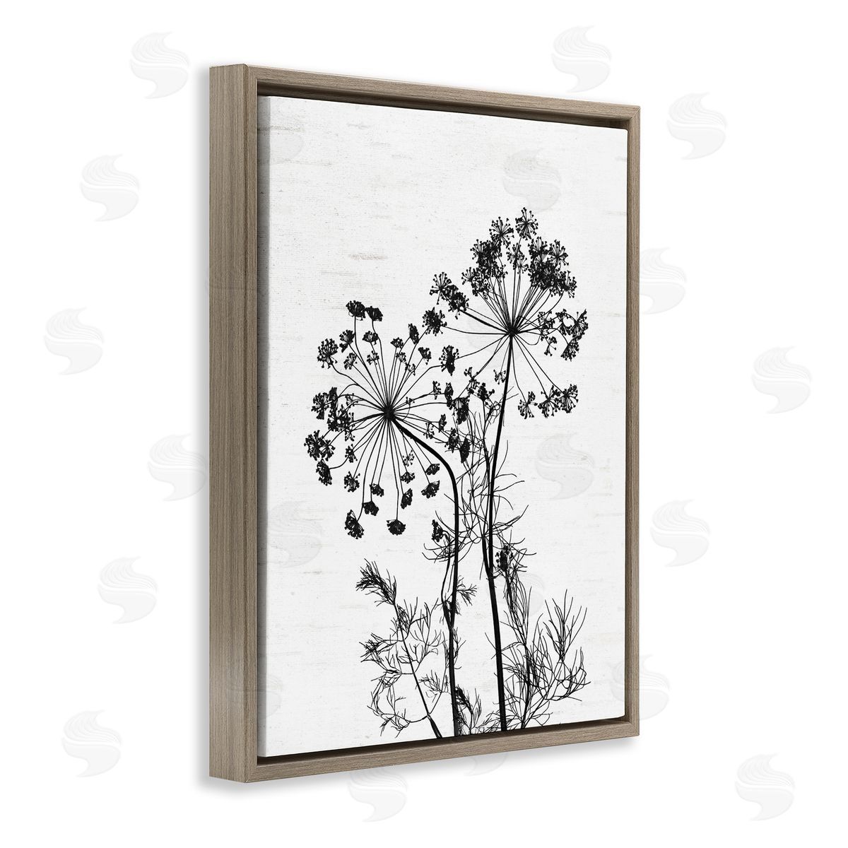 Lettered and Lined Varied Botanical Herbs Casual Wildflower Birch Pattern Brown Floating Frame Canvas Wall Art Print