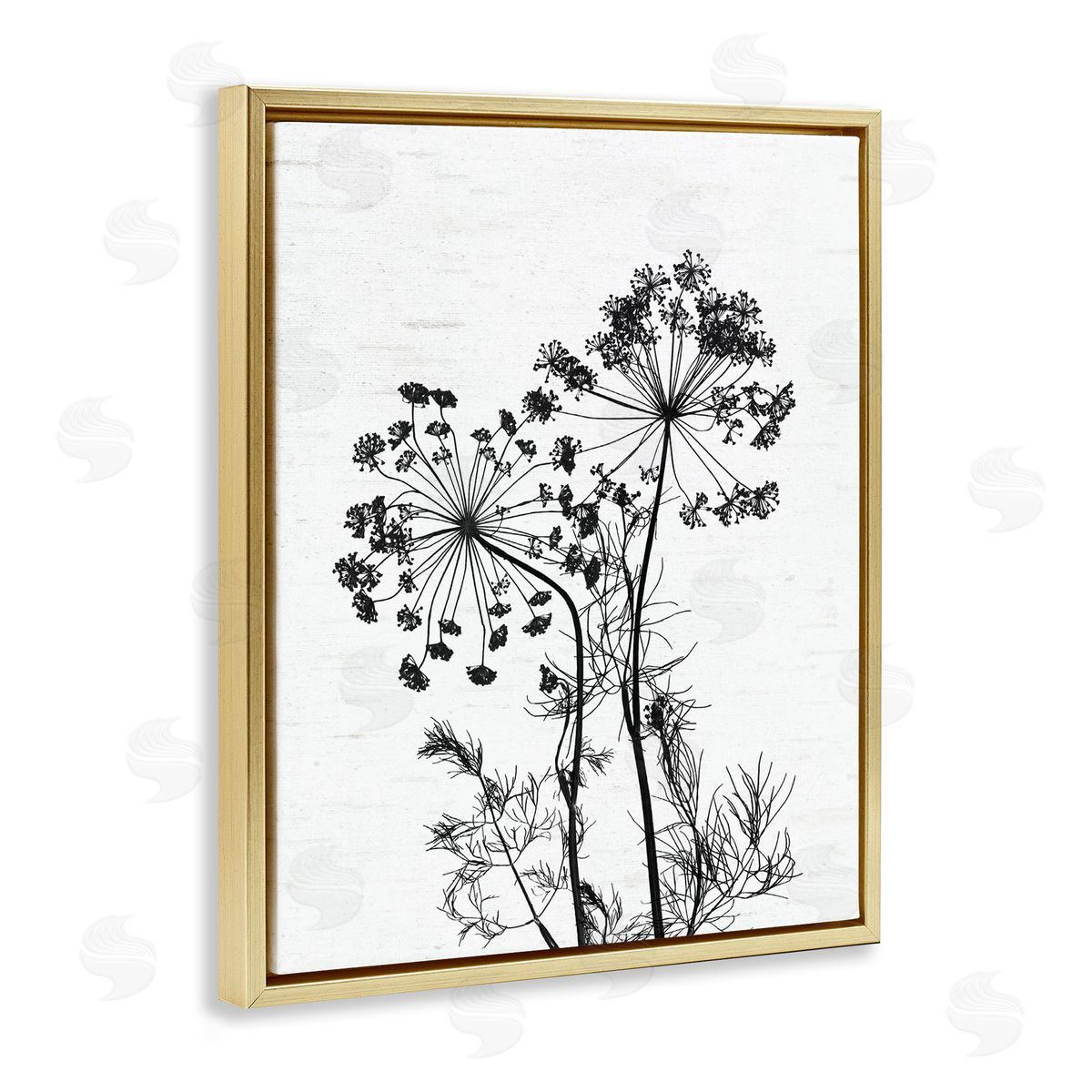 Lettered and Lined Varied Botanical Herbs Casual Wildflower Birch Pattern Gold Floating Frame Canvas Wall Art Print