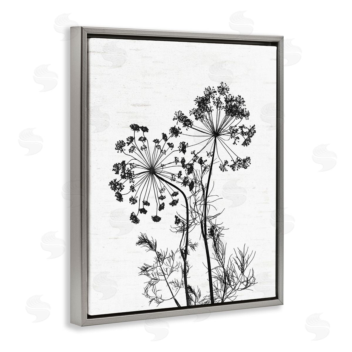 Lettered and Lined Varied Botanical Herbs Casual Wildflower Birch Pattern Gray Floating Frame Canvas Wall Art Print