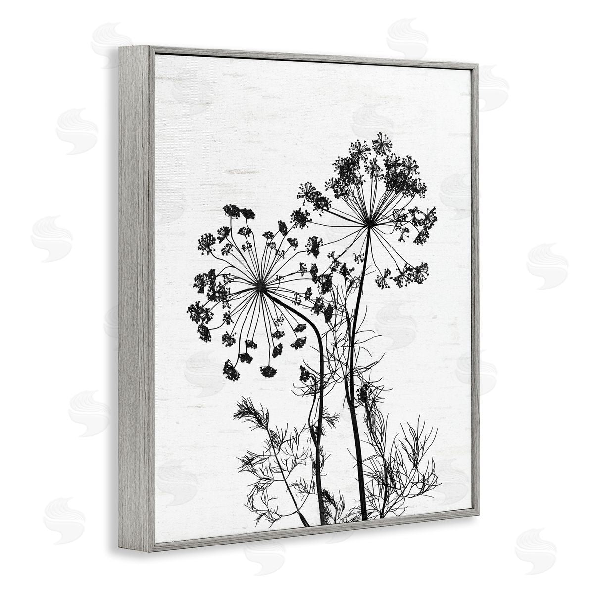 Lettered and Lined Varied Botanical Herbs Casual Wildflower Birch Pattern Gray Framed Giclee Wall Art Print