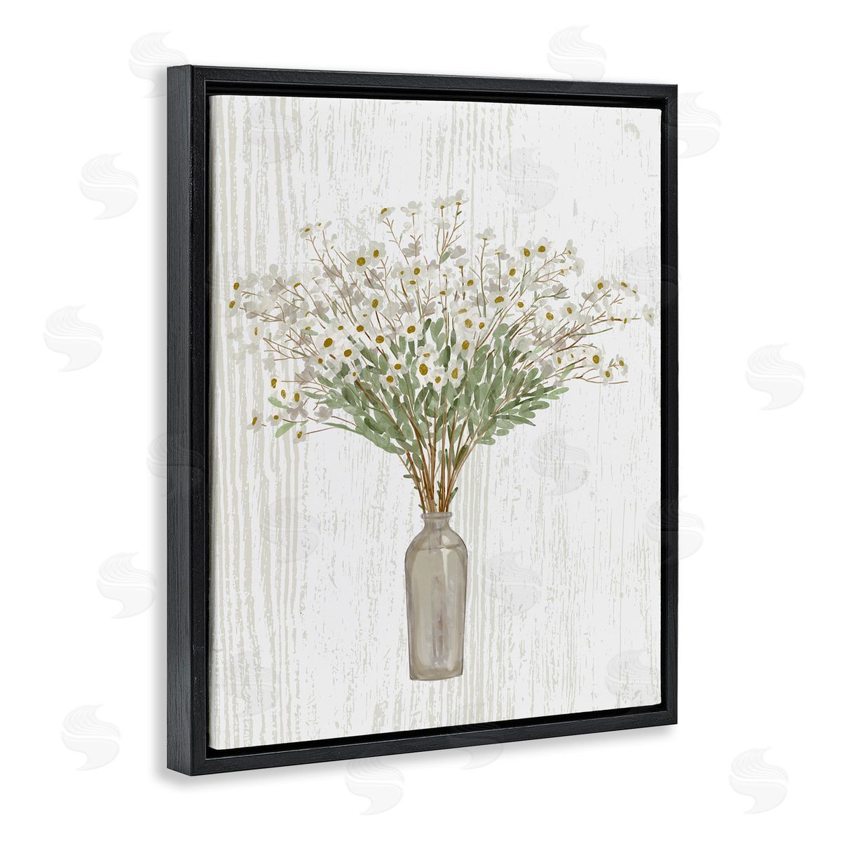 Ziwei Li Delicate Cottage Wildflowers Bouquet Weathered Grainy Pattern Black Floating Frame Canvas Wall Art Print