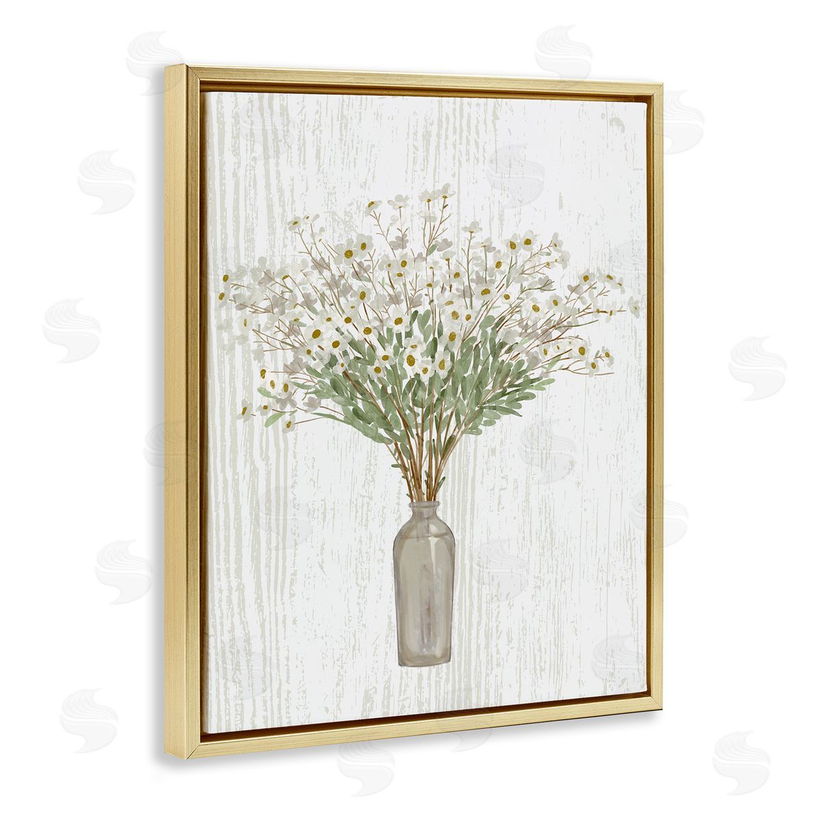 Ziwei Li Delicate Cottage Wildflowers Bouquet Weathered Grainy Pattern Gold Floating Frame Canvas Wall Art Print
