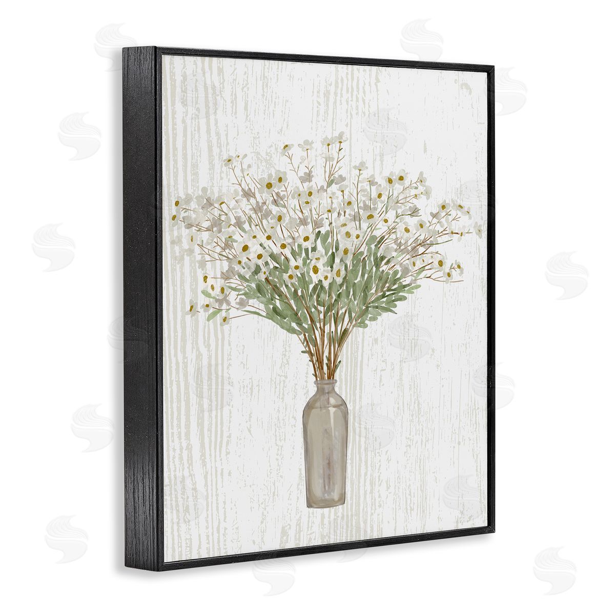Ziwei Li Delicate Cottage Wildflowers Bouquet Weathered Grainy Pattern Black Framed Giclee Wall Art Print