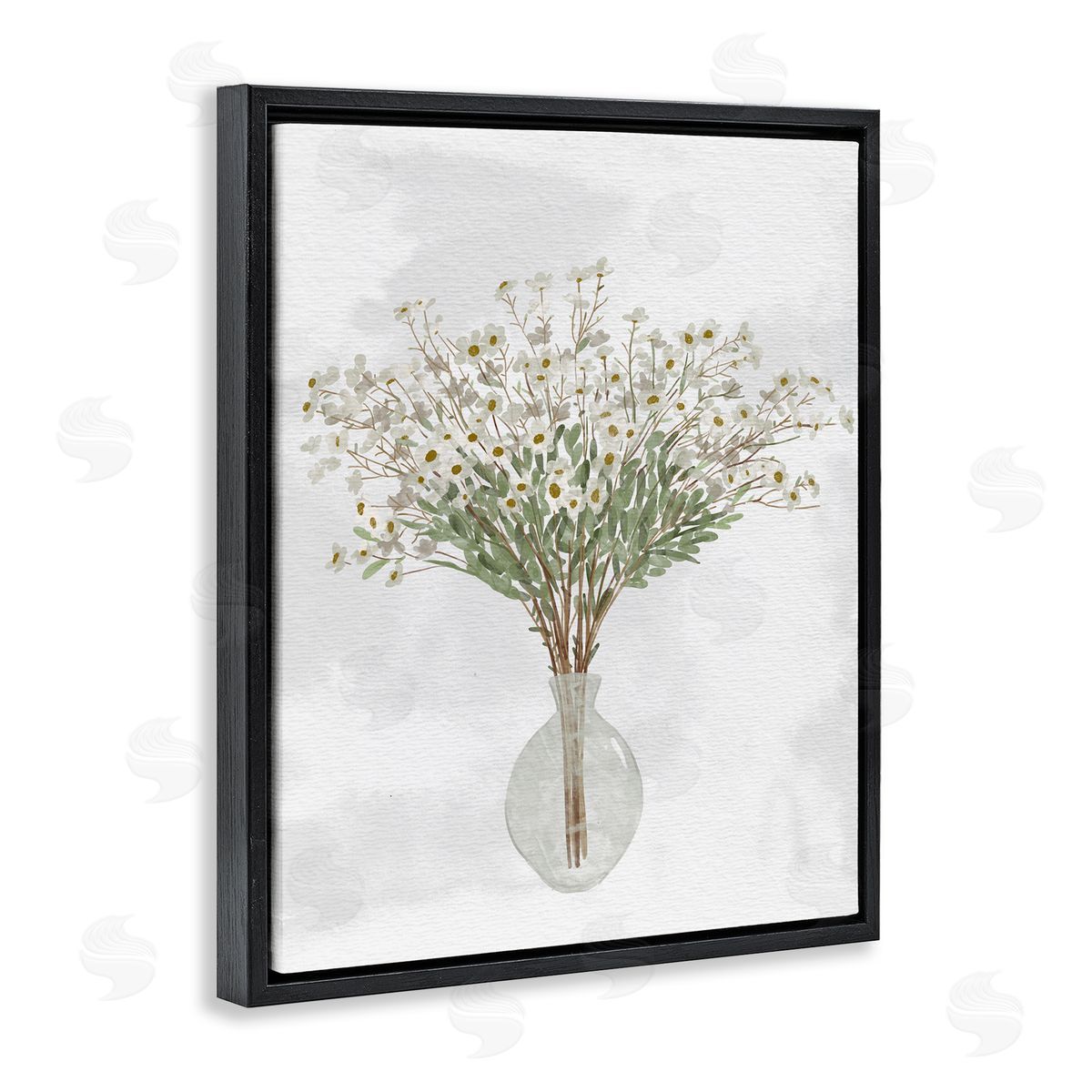 Ziwei Li White Daisy Wildflowers Arrangement Delicate Glass Vase Black Floating Frame Canvas Wall Art Print