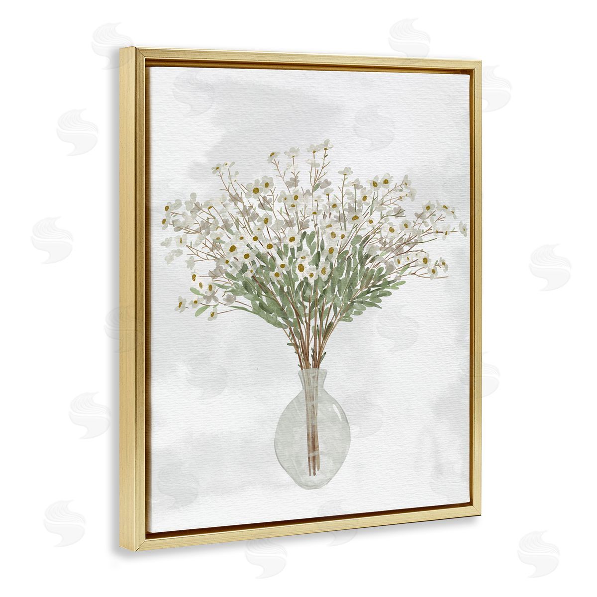 Ziwei Li White Daisy Wildflowers Arrangement Delicate Glass Vase Gold Floating Frame Canvas Wall Art Print