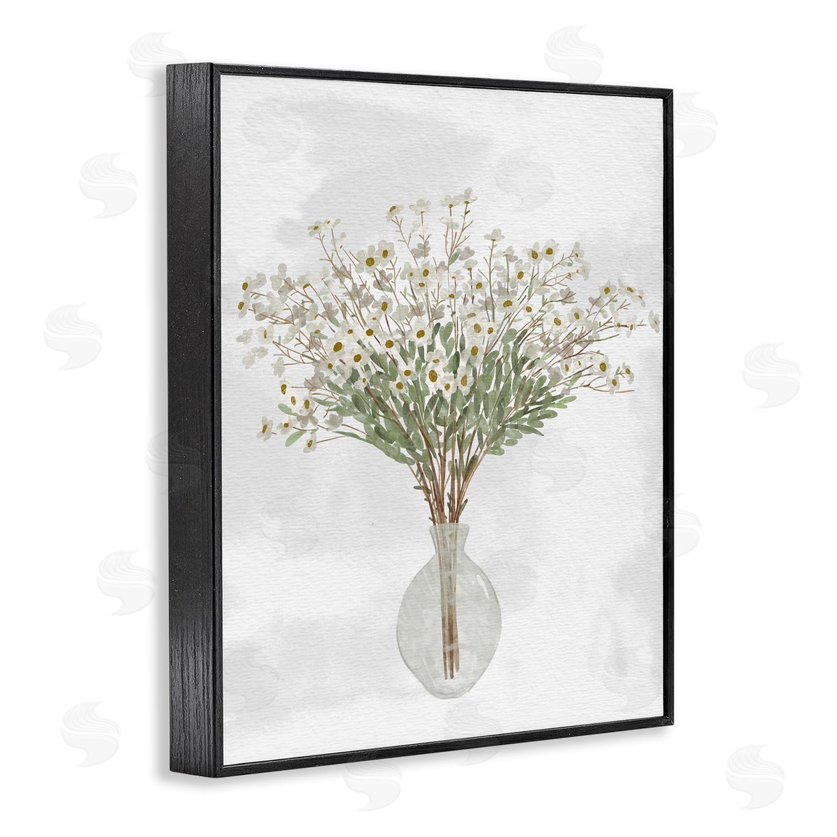 Ziwei Li White Daisy Wildflowers Arrangement Delicate Glass Vase Black Framed Giclee Wall Art Print