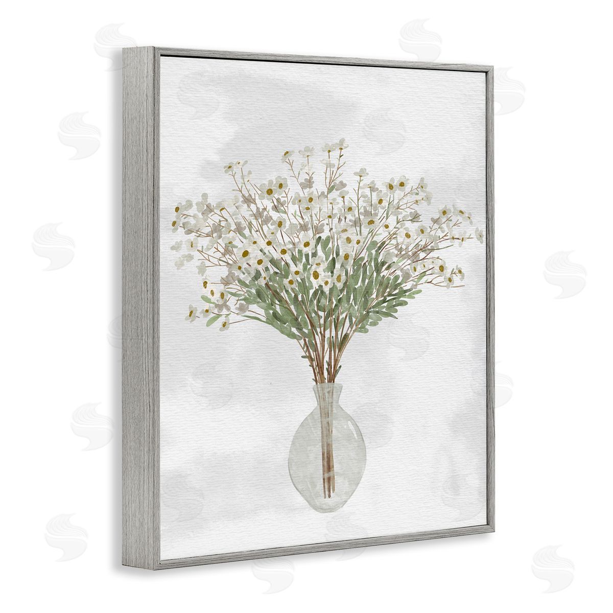 Ziwei Li White Daisy Wildflowers Arrangement Delicate Glass Vase Gray Framed Giclee Wall Art Print