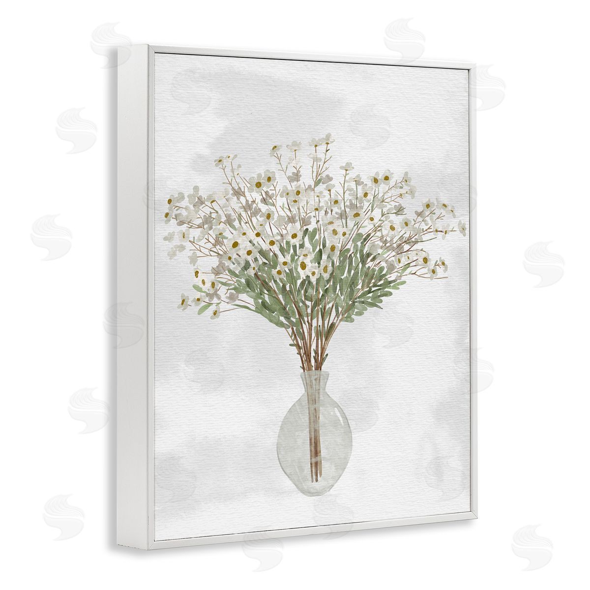 Ziwei Li White Daisy Wildflowers Arrangement Delicate Glass Vase White Framed Giclee Wall Art Print