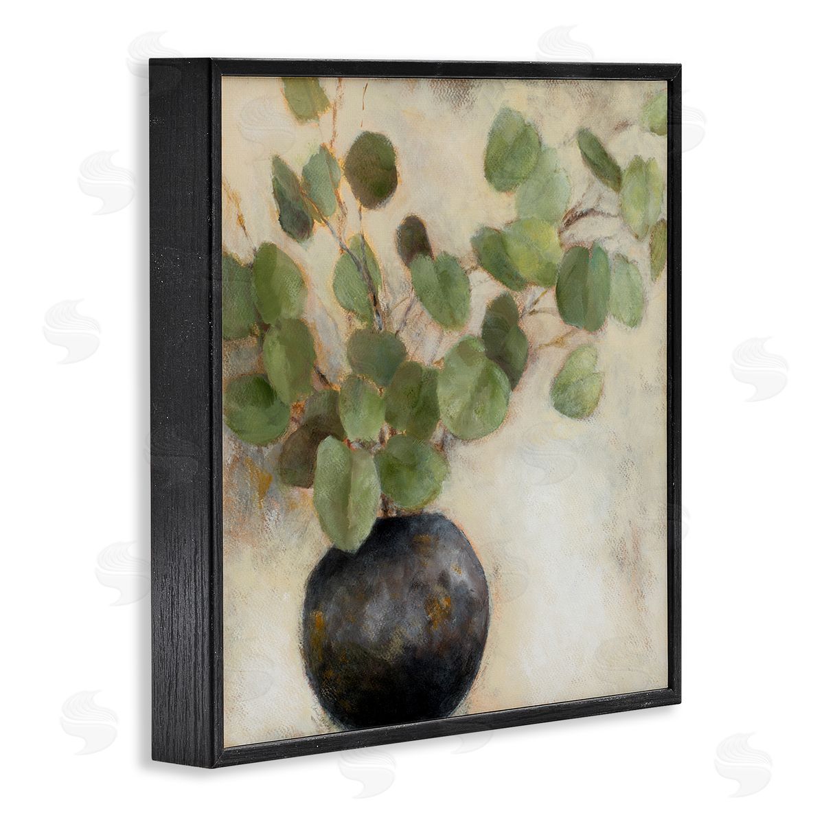 Green Potted Eucalyptus Leaves Black Frame Print Wall Art, Home Decor by Lanie Loreth