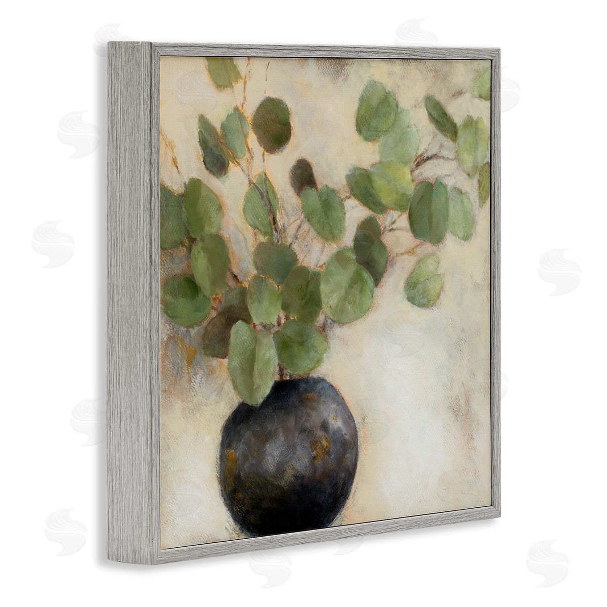Green Potted Eucalyptus Leaves Grey Frame Print Wall Art, Home Decor by Lanie Loreth