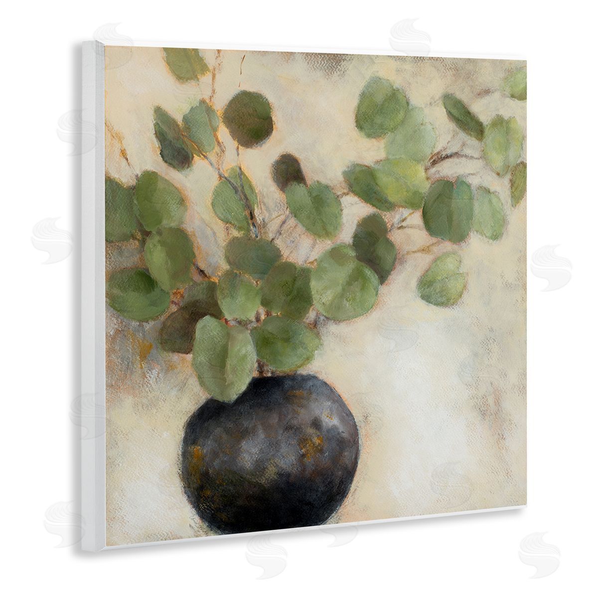Green Potted Eucalyptus Leaves Wood Plaque Wall Art, Home Decor by Lanie Loreth