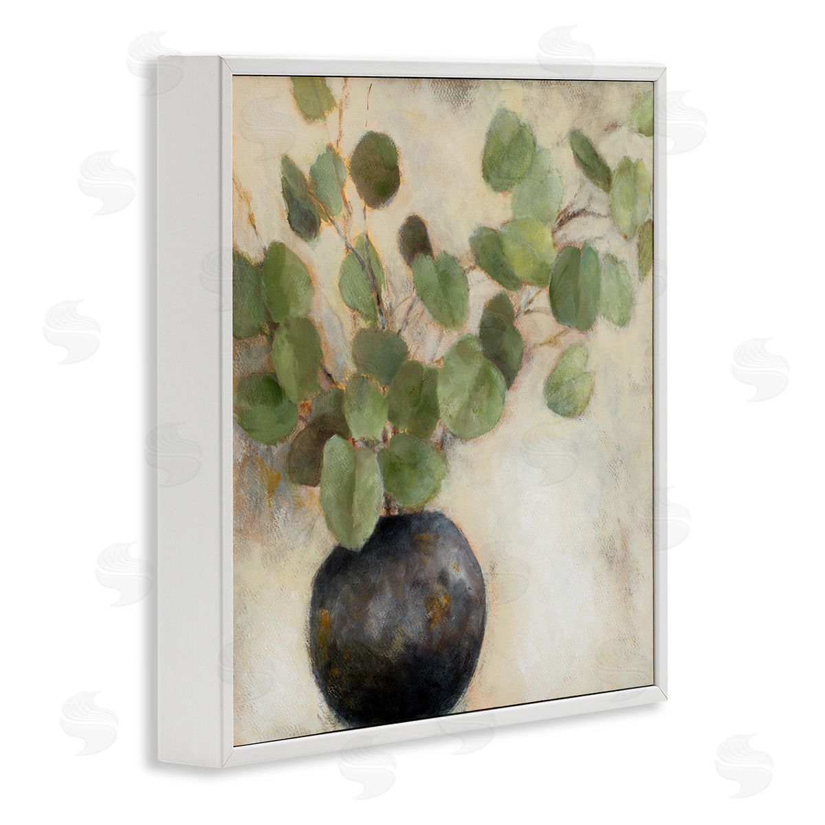 Green Potted Eucalyptus Leaves White Frame Print Wall Art, Home Decor by Lanie Loreth