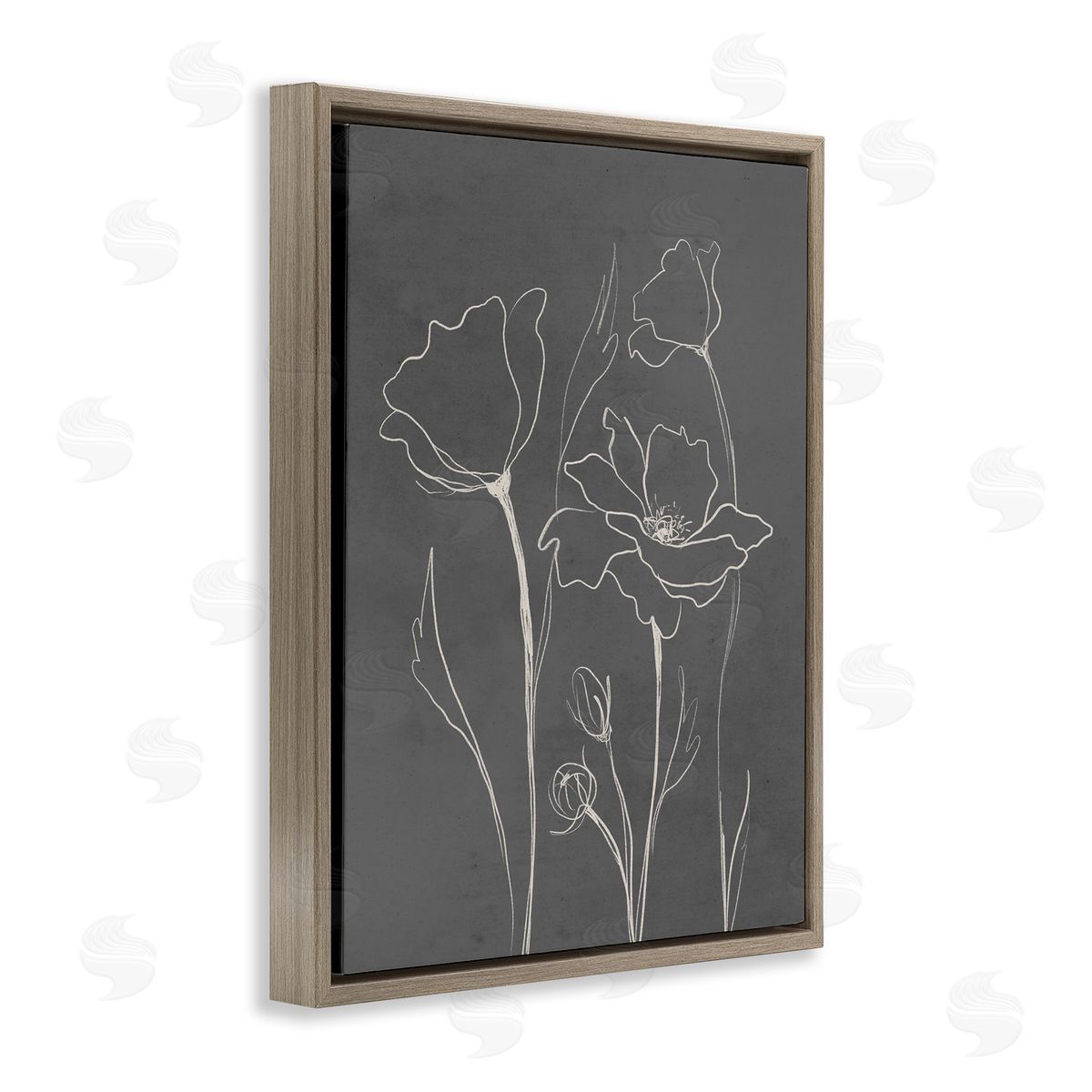 Elizabeth Medley Blooming Flower Buds Casual Grey Line Doodle  Brown Floating Frame Canvas Wall Art Print