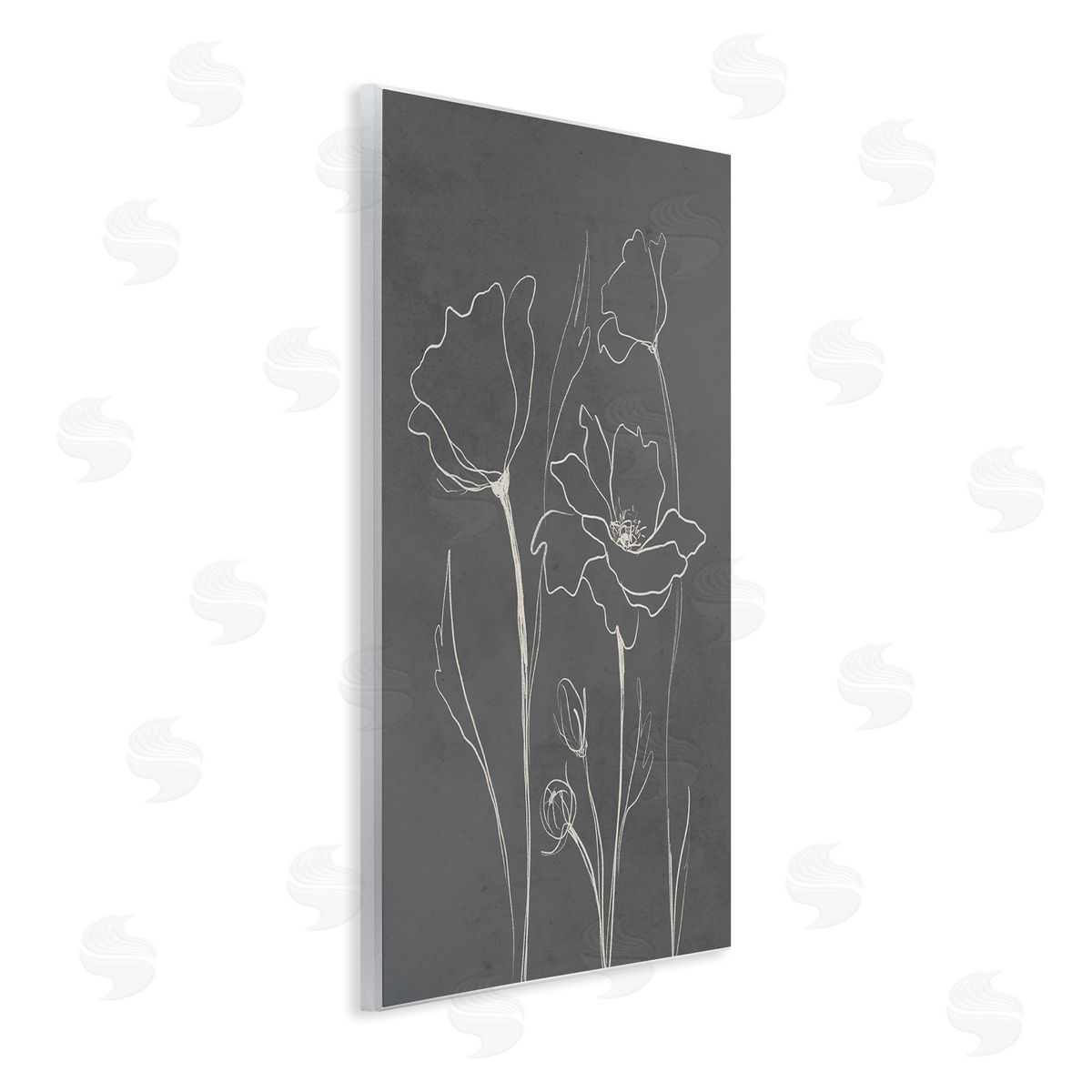 Elizabeth Medley Blooming Flower Buds Casual Grey Line Doodle  Wall Plaque Art Print
