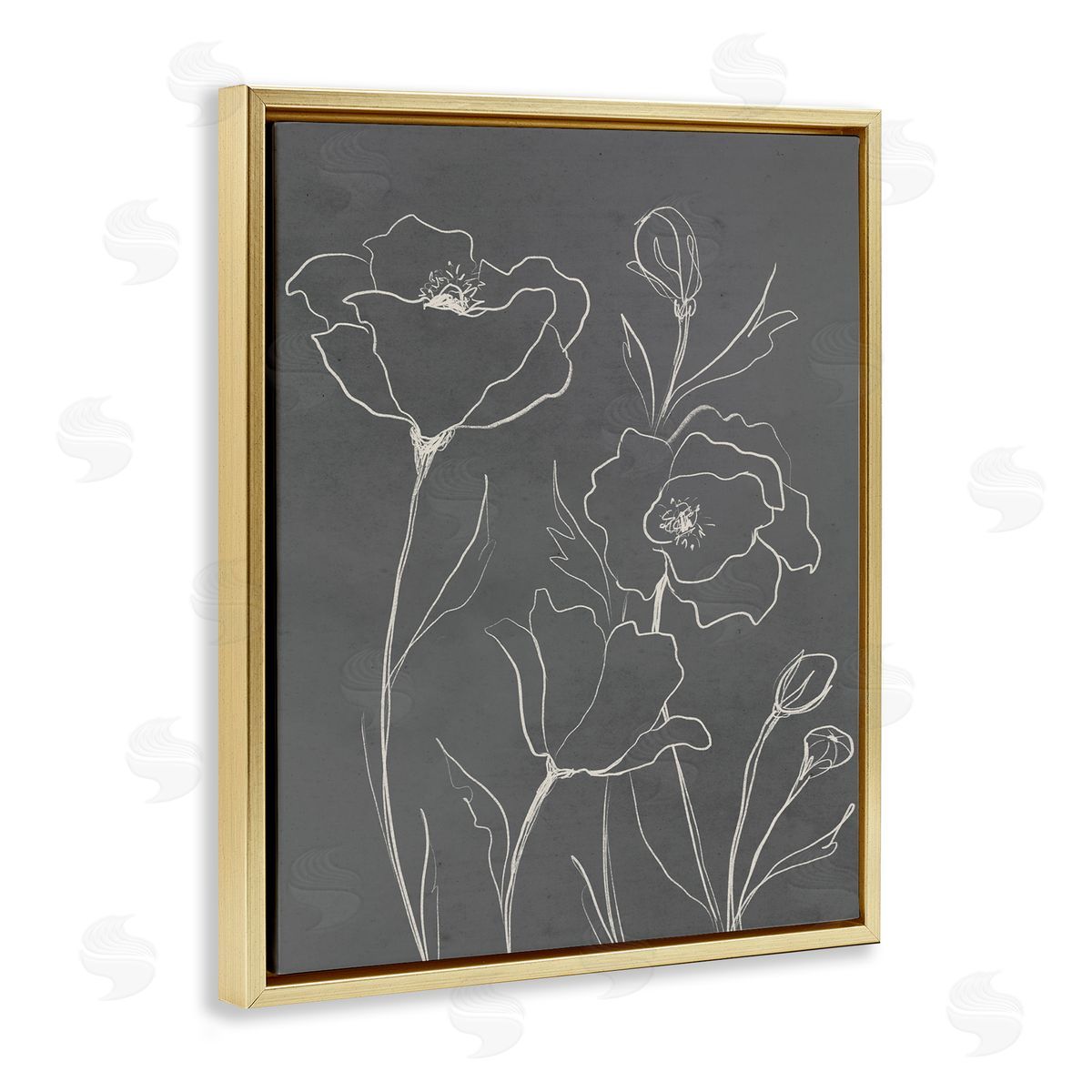 Elizabeth Medley Blossoming Flower Petals Botanical Line Doodle Drawing  Gold Floating Frame Canvas Wall Art Print