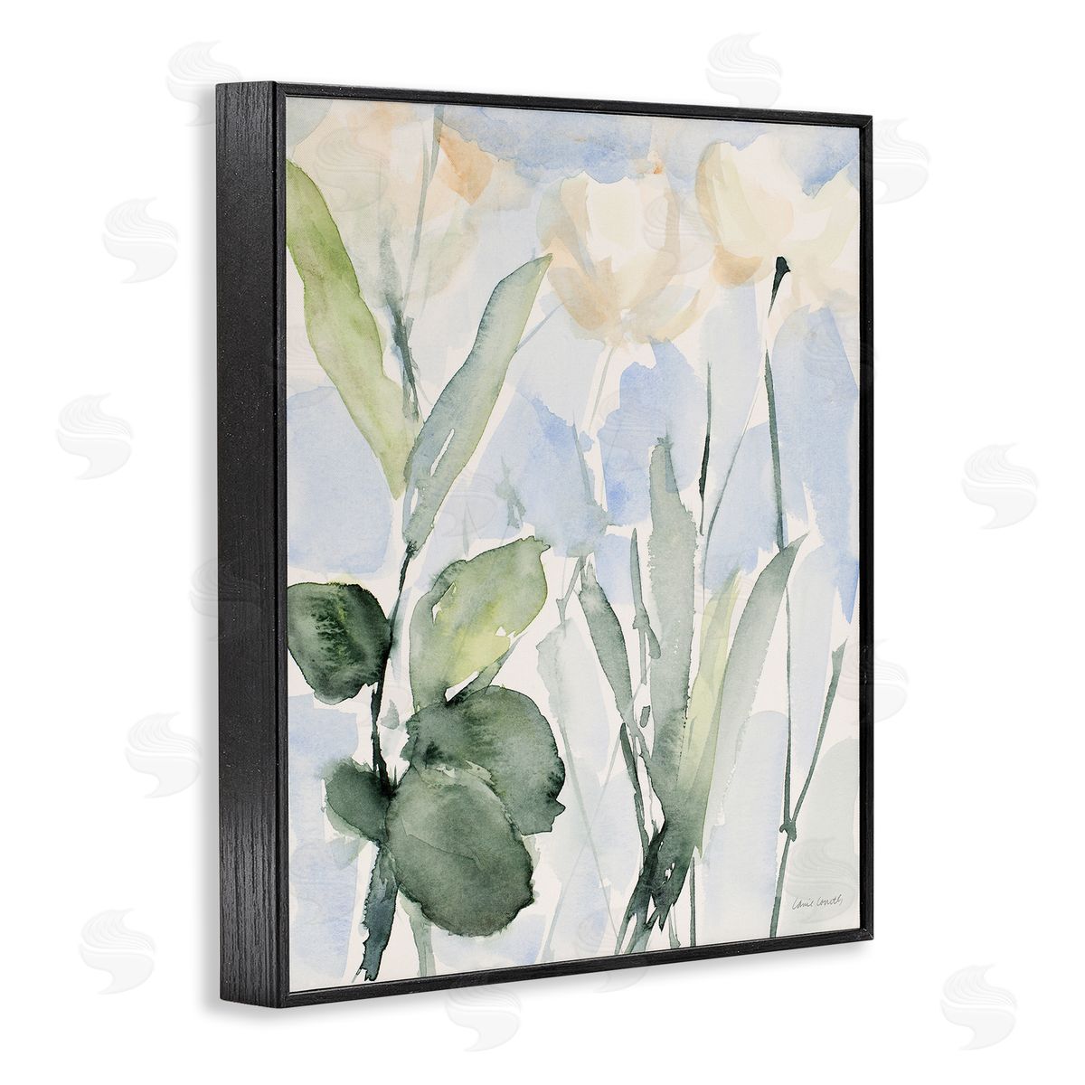 Lanie Loreth Abstract White Flowers Leaves Watercolor Effect Brushstrokes Black Framed Giclee Wall Art Print