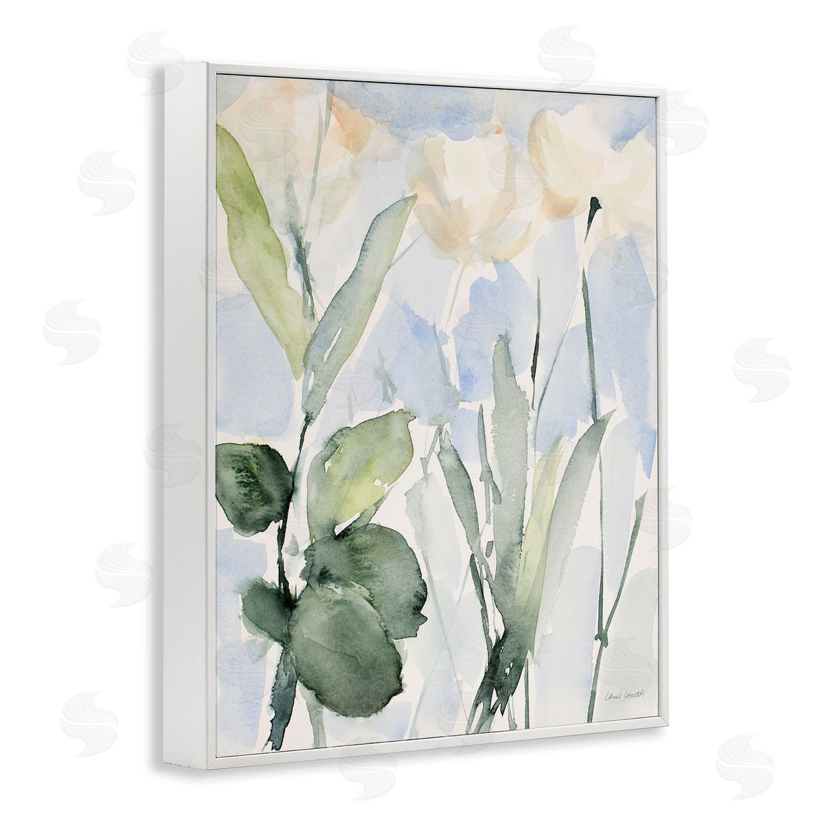 Lanie Loreth Abstract White Flowers Leaves Watercolor Effect Brushstrokes White Framed Giclee Wall Art Print