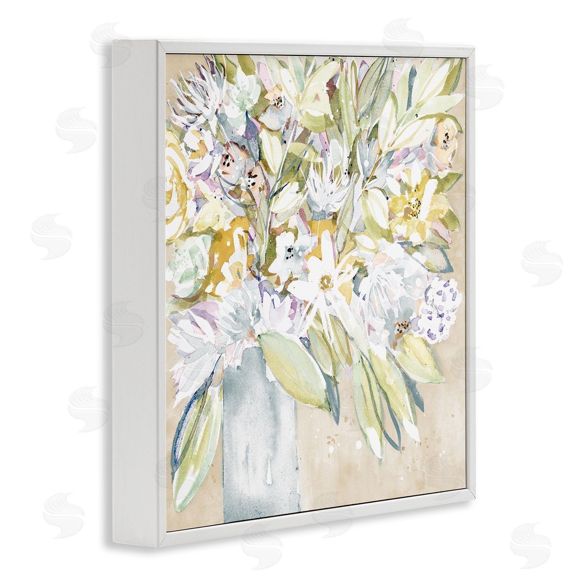 Krinlox Full Varied Floral Arrangement White Petals Vase White Framed Glicee Wall Art Print