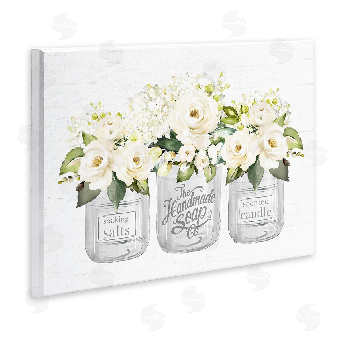 Lettered and Lined White Roses Blooming Country Rustic Candle Jars Wall Plaque Art Print